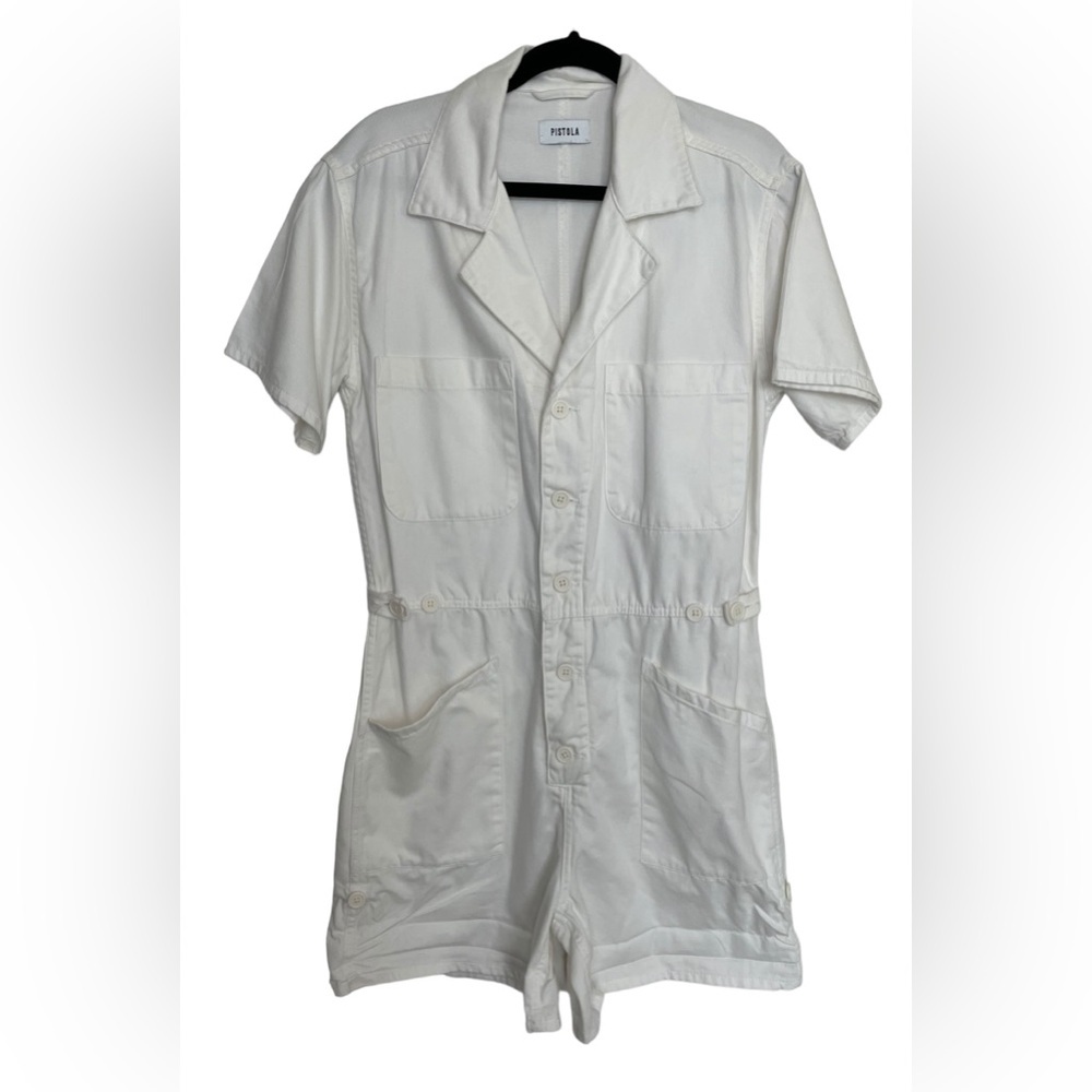 Pistola Women’s Utility White Denim Romper Parker Safari Sz Medium